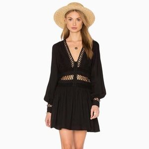 Free People Black V Neck Long Sleeve I Think I Love You Dress Womens 0 NEW